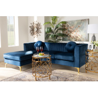 Baxton Studio TSF-6636-Navy Blue/Gold-LFC Giselle Glam and Luxe Navy Blue Velvet Fabric Upholstered Mirrored Gold Finished Left Facing Sectional Sofa with Chaise